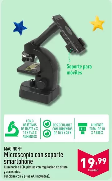 Oferta de Maginon - Microscopio Con Soporte Smartphone por 19,99€ en ALDI