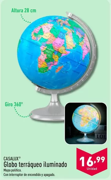 Oferta de Casalux - Globo Terraqueo Iluminado por 16,99€ en ALDI