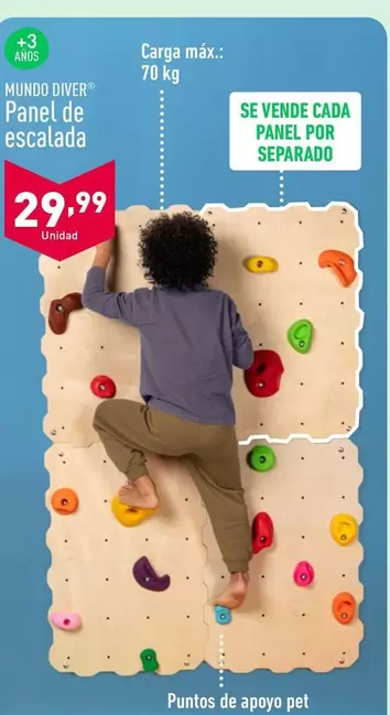 Oferta de Mundo Diver - Panel De Escalada por 29,99€ en ALDI