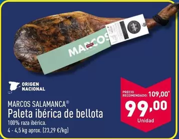 Oferta de  Marcos Salamanca - Paleta Iberica De Bellota por 99€ en ALDI