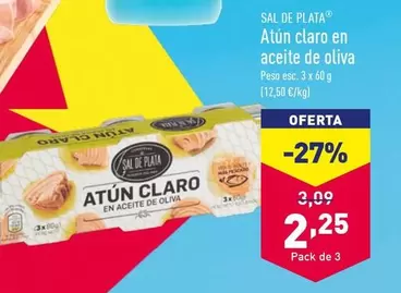 Oferta de Sal De Plata - Atún Claro En Aceite De Oliva por 2,25€ en ALDI