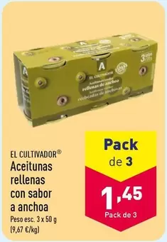 Oferta de El Cultivador - Aceitunas Rellenas Con Sabor A Anchoa por 1,45€ en ALDI