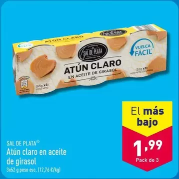 Oferta de Sal de Plata - Atun Claro En Aceite De Girasol por 1,99€ en ALDI