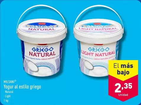 Oferta de Milsani - Yogur Al Estilo Griego Natural por 2,35€ en ALDI