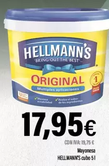 Oferta de Hellmann's - Mayonesa Cubo por 17,95€ en Cash Ifa