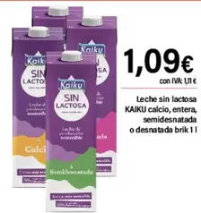 Oferta de Kaiku - Leche Sin Lactosa Calcio, Entera, Semidesnatada O Desnatada por 1,09€ en Cash Ifa