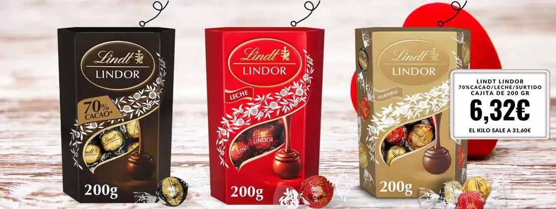 Oferta de Lindt - Lindor 70% Cacao/leche/surtido Cajita De 200 Gr por 6,32€ en Sangüi