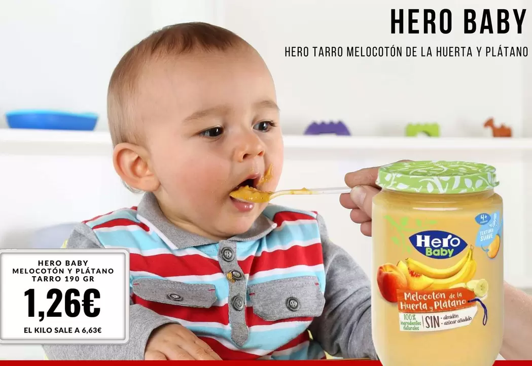 Oferta de Hero -  Baby Melocoton Y Platano Tarro por 1,26€ en Sangüi