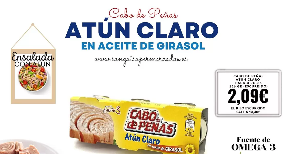 Oferta de Cabo De Peñas - Atun Claro/ En Aceite De Grirasol por 2,09€ en Sangüi