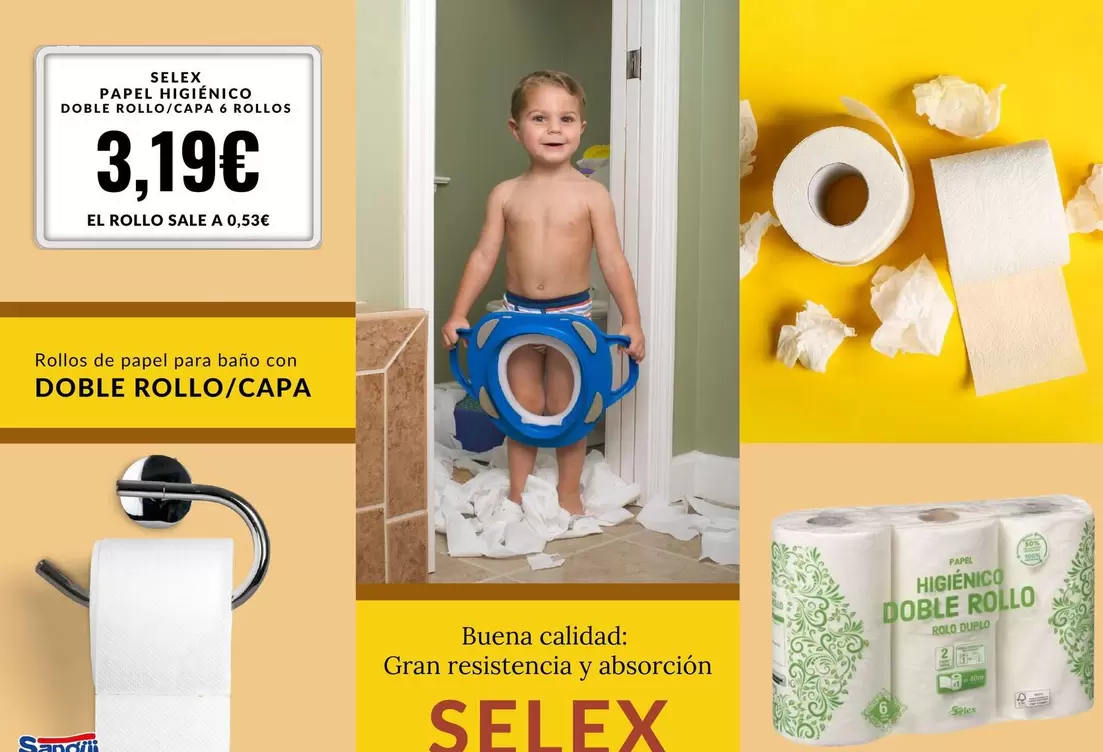 Oferta de Selex - Papel Higiénico Doble Rollo/Capa por 3,19€ en Sangüi