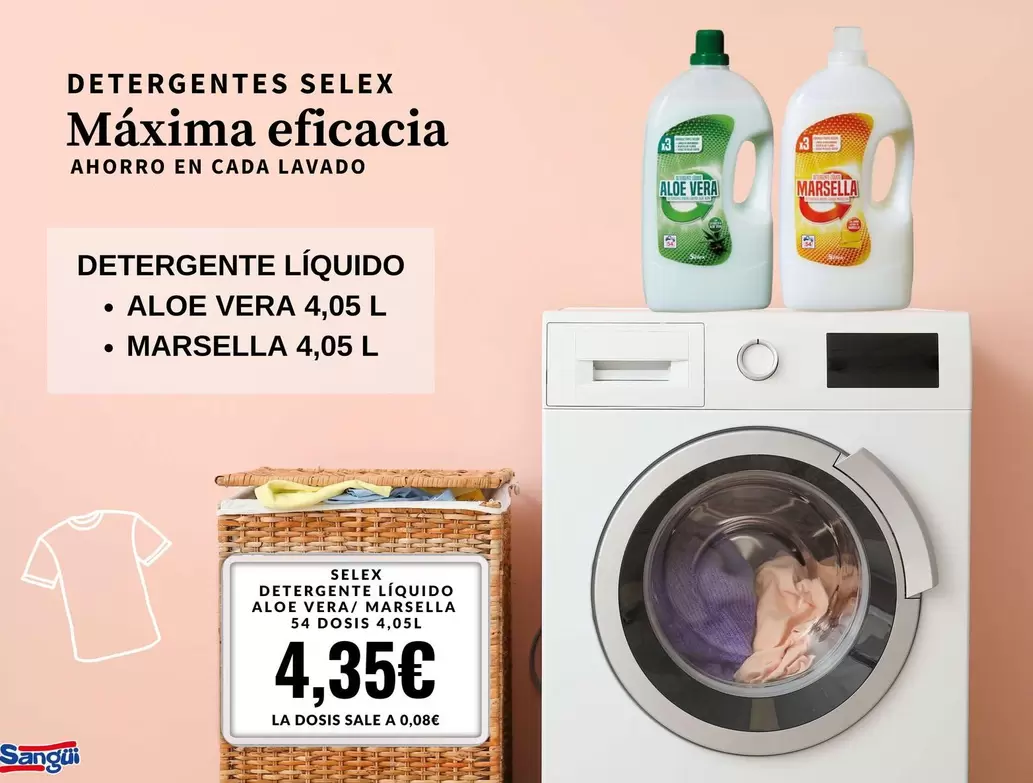 Oferta de Selex - Detergente Líquido Aloe Vera/Marsella por 4,35€ en Sangüi