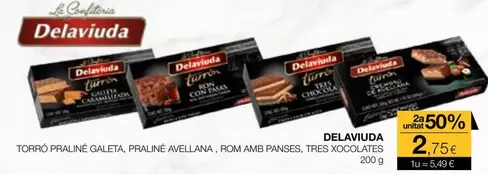 Oferta de Delaviuda - Torro Praline Galeta, Praliné Avellana, R,am Amb Panses, Tres XacOLATES por 5,49€ en Plusfresc