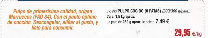 Oferta de Pulpo -  Cocido por 29,95€ en Abordo