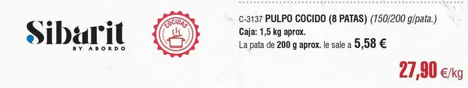 Oferta de Pulpo -  Cocido por 27,9€ en Abordo