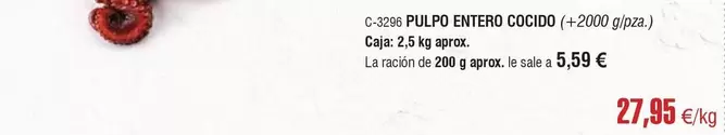 Oferta de Pulpo -  Entero Cocido por 27,95€ en Abordo