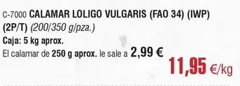 Oferta de Calamar Loligo por 11,95€ en Abordo