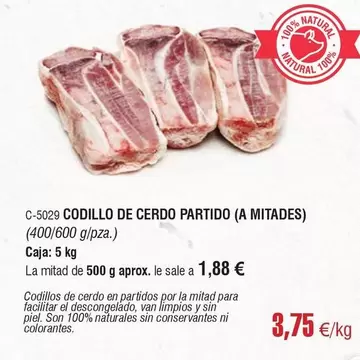 Oferta de Codillo De Cerdo Partido por 3,75€ en Abordo