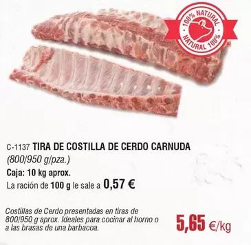 Oferta de Tira De Costilla De Cerdo Carnuda por 5,65€ en Abordo