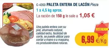 Oferta de Paleta Entera De Lacón por 6,99€ en Abordo