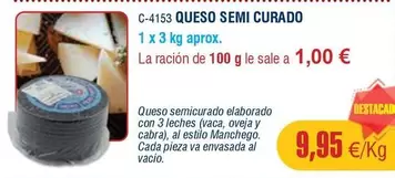 Oferta de Queso Semi Curado por 9,95€ en Abordo