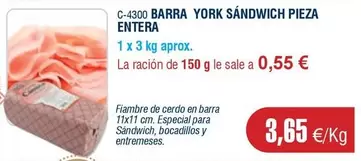 Oferta de Barra York Sandwich Pieza Entera por 3,65€ en Abordo