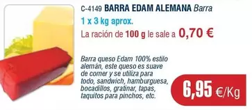 Oferta de Edam - Barra  Alemana por 6,95€ en Abordo