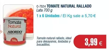 Oferta de Abordo - Tomate Natural Rallado por 3,99€ en Abordo