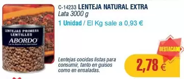 Oferta de Abordo - Lenteja Natural Extra por 2,78€ en Abordo