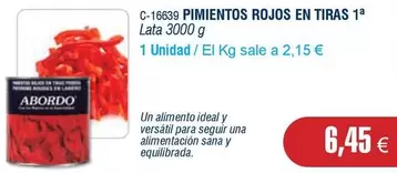 Oferta de Abordo - Pimientos Rojos En Tiras por 6,45€ en Abordo