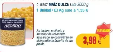 Oferta de Abordo - Maiz Dulce por 3,98€ en Abordo