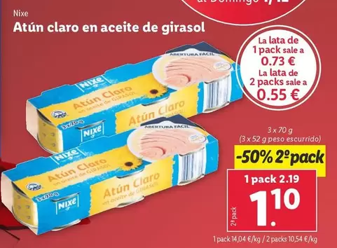 Oferta de Nixe - Atun Claro En Aceite De Girasol por 2,19€ en Lidl