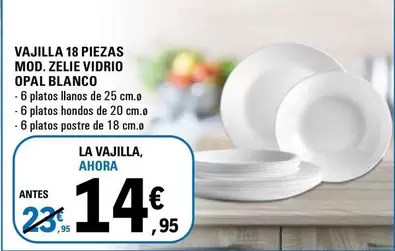 Oferta de Blanco - Vajilla 18 Piezas Mod. Zelie Vidrio Opal por 14,95€ en E.Leclerc