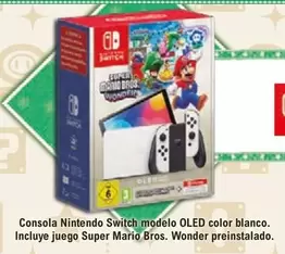 Oferta de Nintendo - Consola Switch Modelo Oled Color Blanco. Incluye Juego Super Mario Bros. Wonder Preinstalado en E.Leclerc