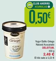 Oferta de Deleitum - Yogur Estilo Griego Natural Azucarado por 0,5€ en Masymas