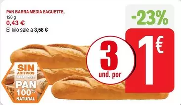 Oferta de Pan -  Barra Media Baguette por 0,43€ en Masymas