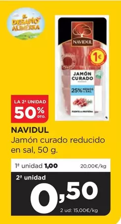 Oferta de Navidul - Jamon Curado Reducido En Sal por 1€ en Alimerka