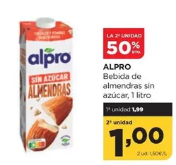 Oferta de Alpro - Bebida De Almendras Sin Azucar por 1,99€ en Alimerka