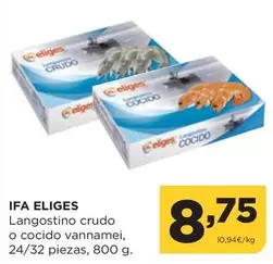 Oferta de Ifa Eliges - Langostino Crudo O Cocido Vannamei por 8,75€ en Alimerka