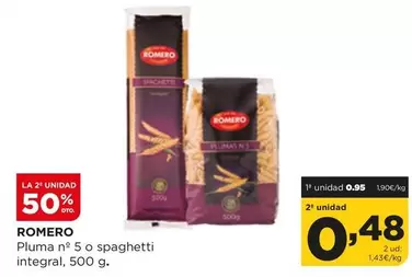 Oferta de Romero - Pluma N' 5 O Spaghetti Integral por 0,95€ en Alimerka