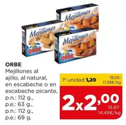 Oferta de Orbe - Mejillones Al Ajillo por 1,2€ en Alimerka