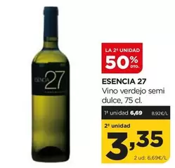 Oferta de Esencia 27 - Vino Verdejo Semi Dulce por 6,69€ en Alimerka