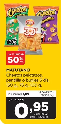 Oferta de Matutano - Cheetos Pelotazos, Pandilla O Bugles por 1,89€ en Alimerka