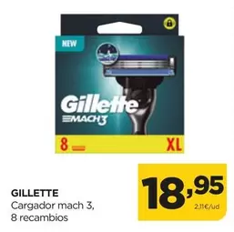 Oferta de Gillette - Cargador Mach 3, 8 Recambios por 18,95€ en Alimerka