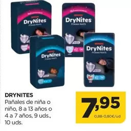 Oferta de DryNites - Pañales De Niña O Nino por 7,95€ en Alimerka