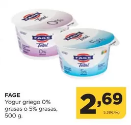 Oferta de FAGE - Yogur Griego 0% Grasas O 5% Grasas por 2,69€ en Alimerka