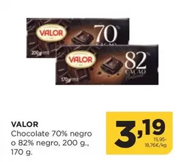 Oferta de Valor - Chocolate 70% Negro O 82% Negro por 3,19€ en Alimerka