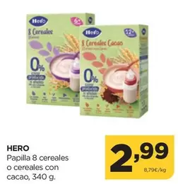 Oferta de Hero - Papilla 8 Cereales O Cereales Con Cacao por 2,99€ en Alimerka