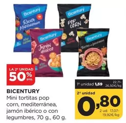 Oferta de Bicentury - Mini Tortitas Pop Corn, Mediterránea, Jamón Ibérico O Con Legumbres por 1,59€ en Alimerka