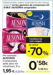 Oferta de Ausonia - Compreses Amb Ales Nit Ultrafines por 1,95€ en Caprabo