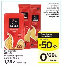 Oferta de Gallo - Macarrones Ploma Num. 6 por 1,36€ en Caprabo